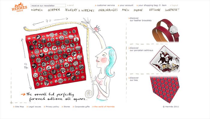 Hermesのサイトの「ショッピング」ページ
