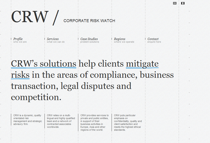 Corporate Risk Watchのサイトのホーム画面