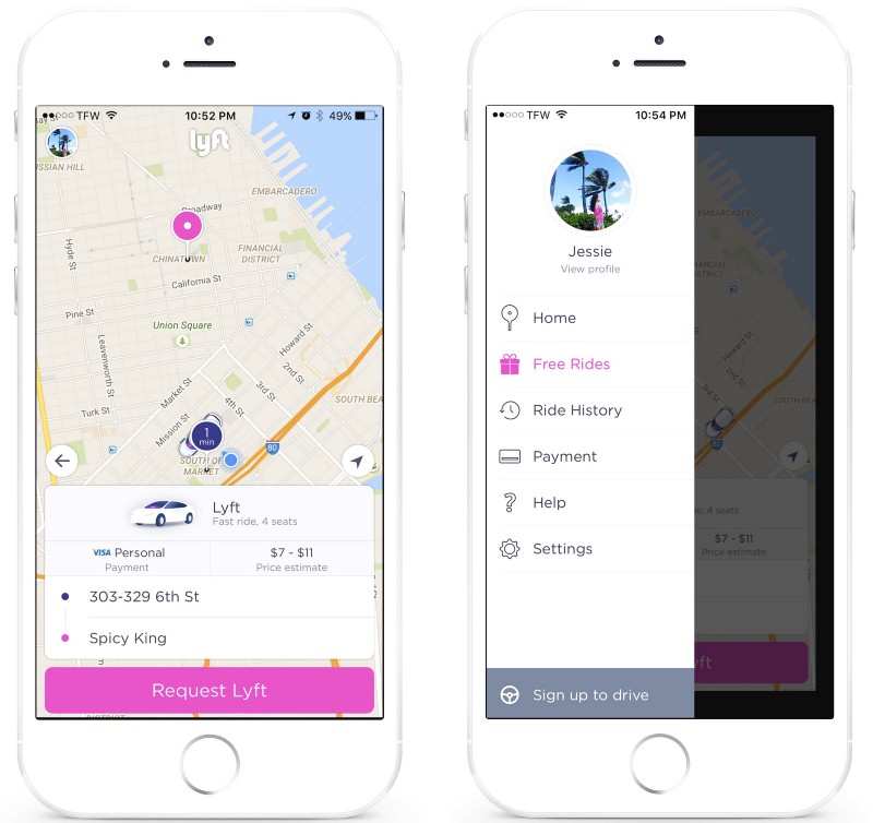 Screentshots from my Lyft app